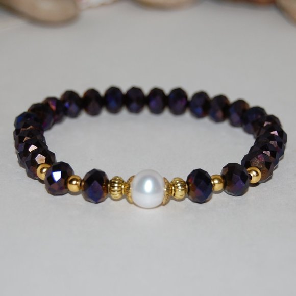 Pearl Bracelet,Purple Bracelet,8mm Purple Glass Beads,Bracelet Support,Awareness - Picture 3 of 3